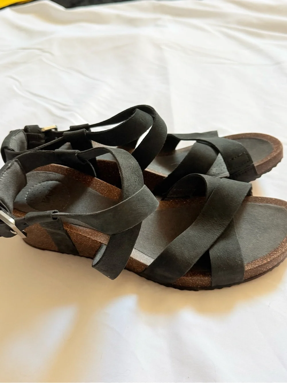 Teva Black Leather Cork Wedge Sandals Strappy Slingback Platform Shoes Size 9.5
